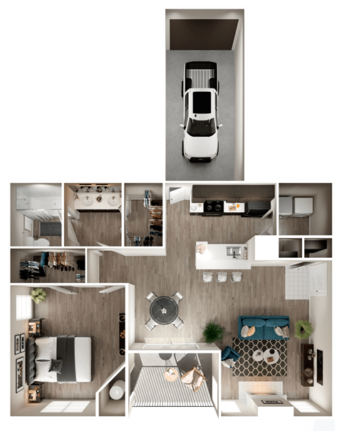 Floor plan for 1 bed, 1 bath, 786 sqft
